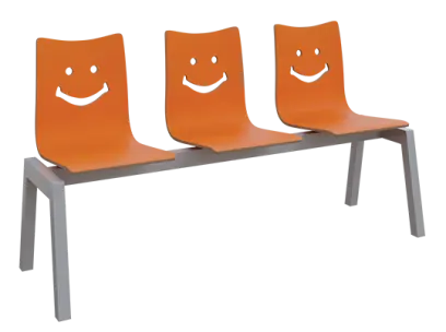 SMILE 3, dřevěná lavice do čekárny, 3-sedák, oranžová, kostra stříbrná